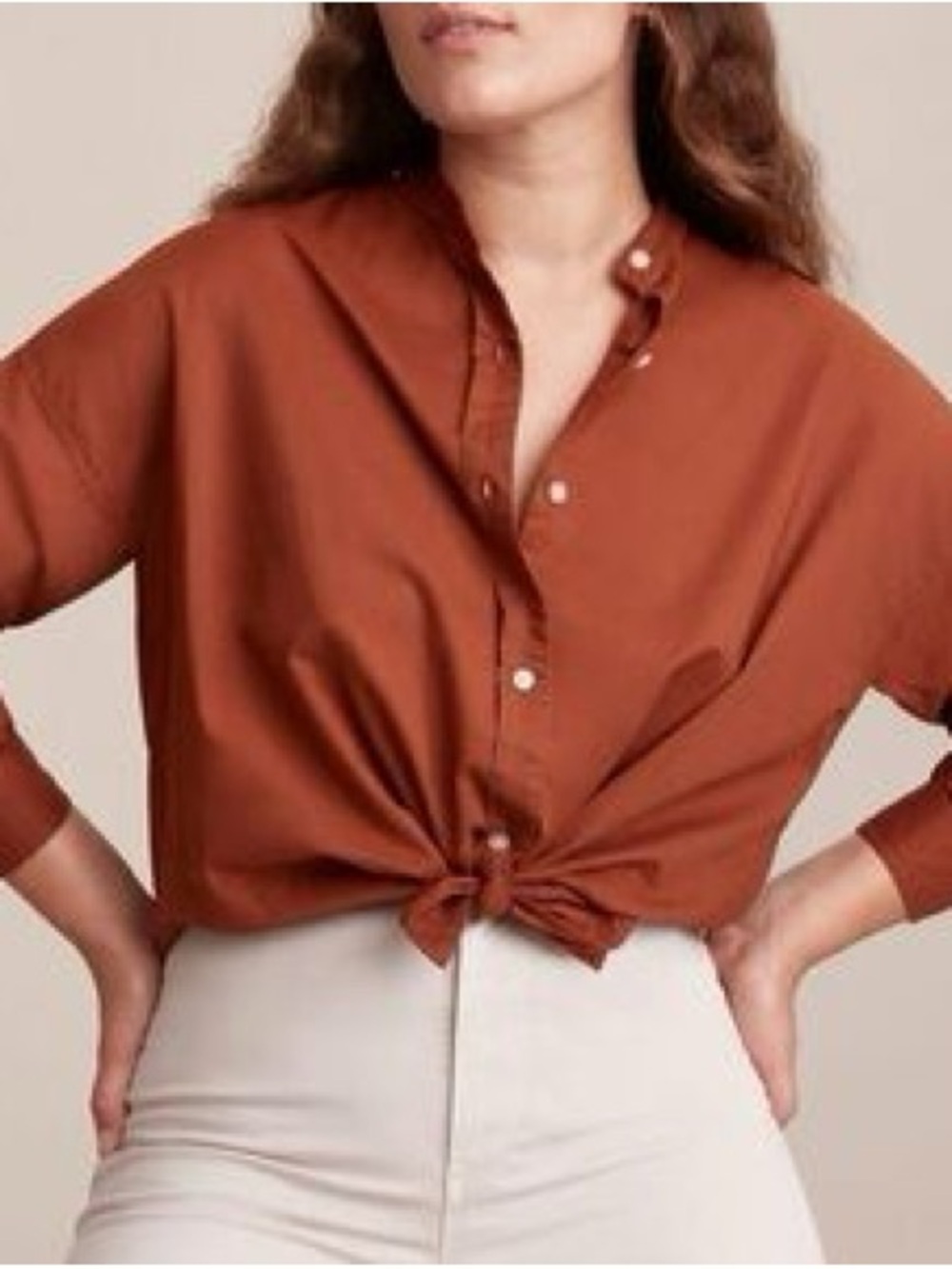 Everlane Collarless  Rust Brown Button-Front Shirt